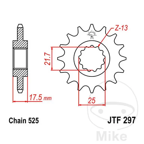 Зъбно колело JT Sprockets 16Z ПАС 525 с фин зъбец вътрешен диаметър 21.6/2