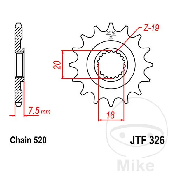 JT Sprockets 14Z 피니언, 피치 520, 미세 치형, 내경 18/20