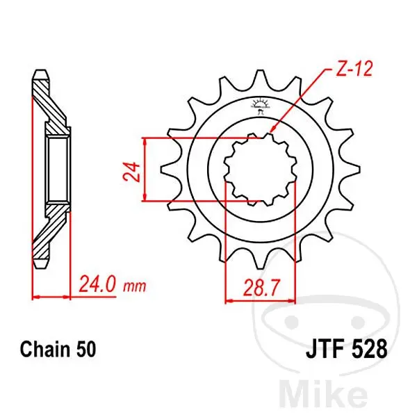 Πινιόν JT Sprockets 17Z βήμα 530 με λεπτή οδοντοστοιχία εσωτερική διάμετρος 24/28