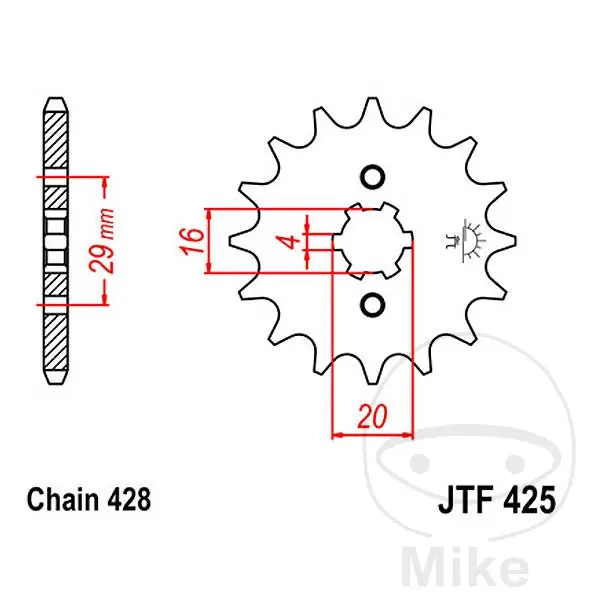 Pignon JT Sprockets 16Z pas 428 à grosse denture diamètre intérieur 16