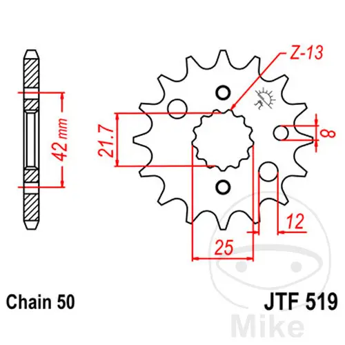 JT Sprockets 17Z lánckerek finom fogazattal, 21,7/2 belső átmérővel, 530 lépés