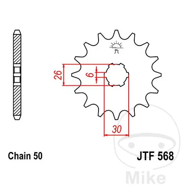 JT Sprockets 스프로킷 18Z 피치 530 대형 이빨 6 보어 26