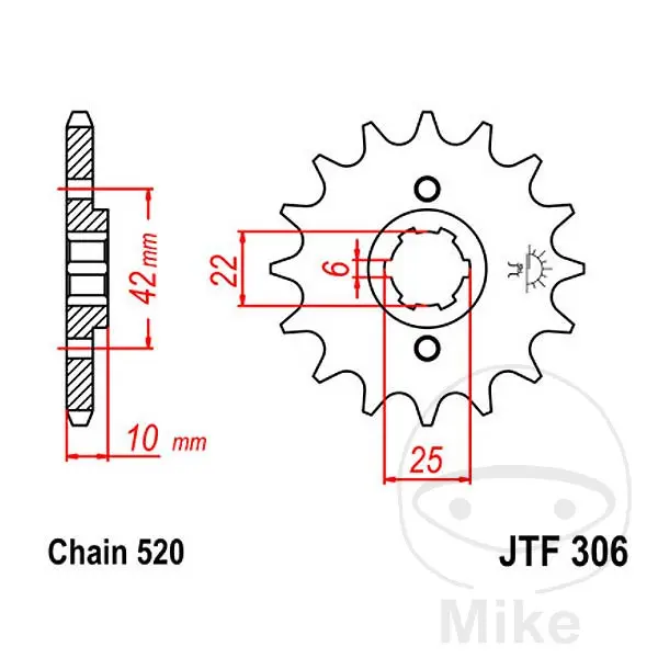 JT Sprockets پنوں 14Z پاس 520 موٹے دانتوں والا 6 اندرونی قطر 22