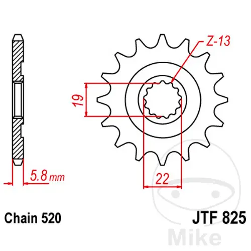 Drevetannhjul JT Sprockets 13T STEG 520 med finntann indre diameter 19/22