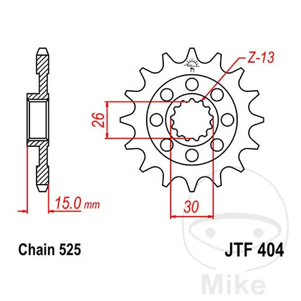 Ritzel JT Sprockets Racing 15Z Teilung 525 Feinzahnung Innendurchmesser 26/30