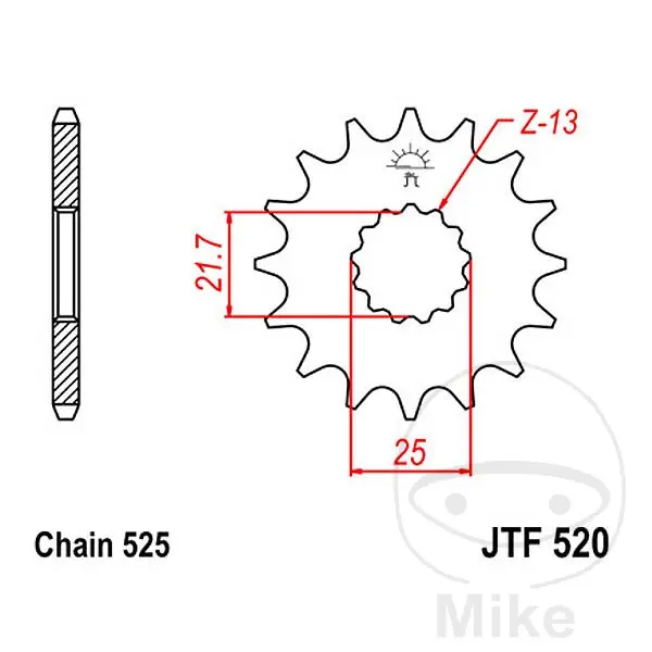 JT Sprockets Dişli 15Z 525 adım ince diş iç çap 21,7/2