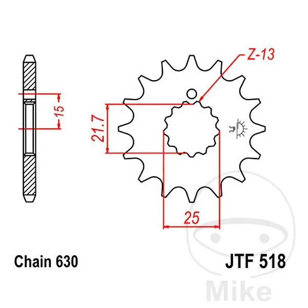 JT Sprockets Kuggkrans 15Z stigning 630 med finbetning innerdiameter 21.6/2