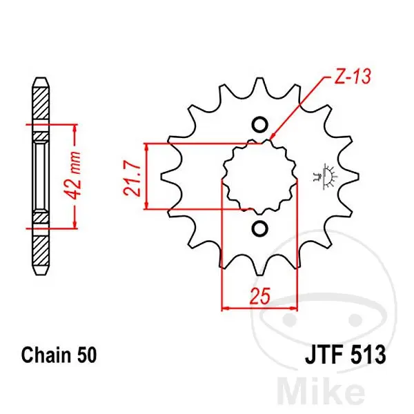 Πινιόν JT Sprockets 17Z βήμα 530 με λεπτή δόντωση εσωτερική διάμετρος 21,6/2