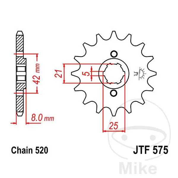 Žvaigždė JT Sprockets 15Z 520 žingsnis su storais dantimis - Vidinis skersmuo 21