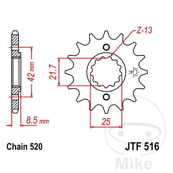 JT Sprockets 15Z 520 hatveli ince dişli 21.6/2 delik çapı