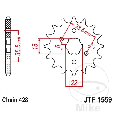 JT Sprockets 14齿 粗齿 428节距链轮 - 内径18