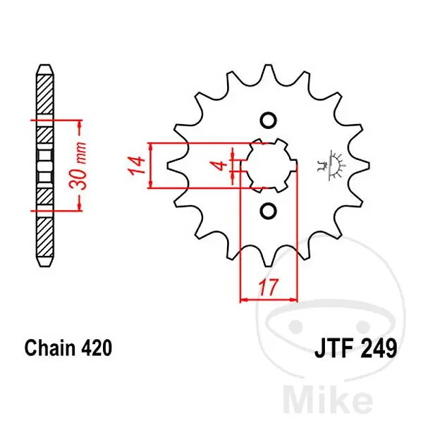 Зъбно колело JT Sprockets 16Z стъпка 420 с едри зъби - Вътрешен диаметър 14