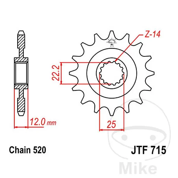 Ritzel JT Sprockets 12Z PAS 520 mit Feinzahnung Innendurchmesser 22/25