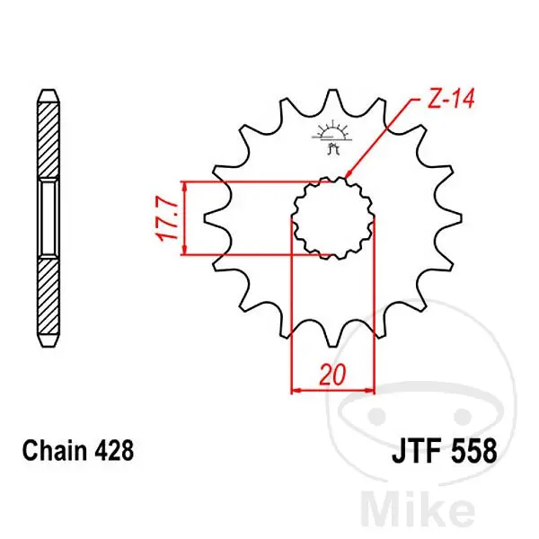 ترس JT Sprockets 18Z PAS 428 بأسنان دقيقة قطر داخلي 17.7/2
