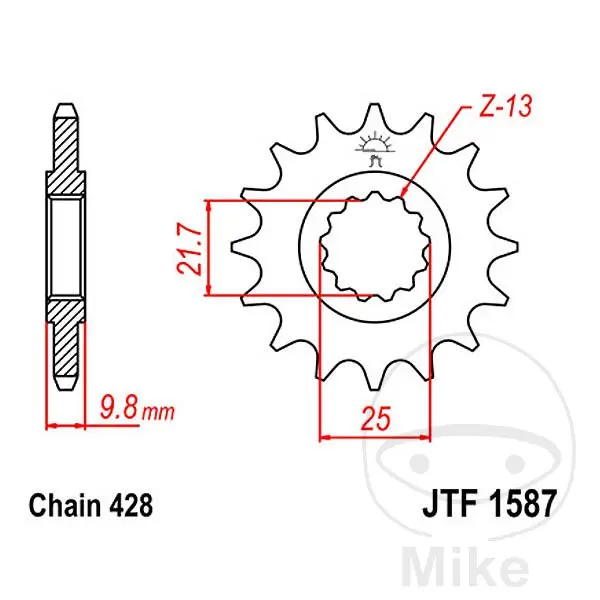 Voortandwiel JT Sprockets 19T steek 428 fijn vertanding binnendiameter 21,6/2