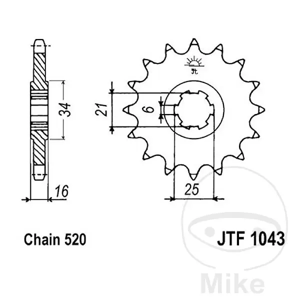 JT 스프로켓(JT Sprockets) 14Z 피니언, 피치 520, 헤비덴트 6, 내경 21