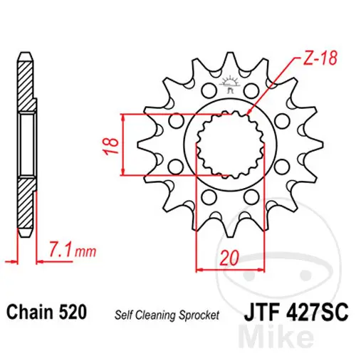 JT Sprockets ریسنگ سپروکیٹ 12Z PAS 520 باریک دانتوں والا، اندرونی قطر 18/20