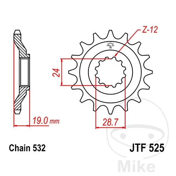 JT Sprockets 17Z 피치 532 파인 피치 스프로킷 내경 24/28
