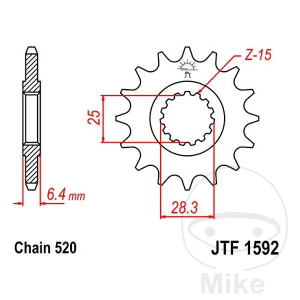 JT Sprockets 스프로킷 15Z 피치 520 세이너 톱니 내경 25/28