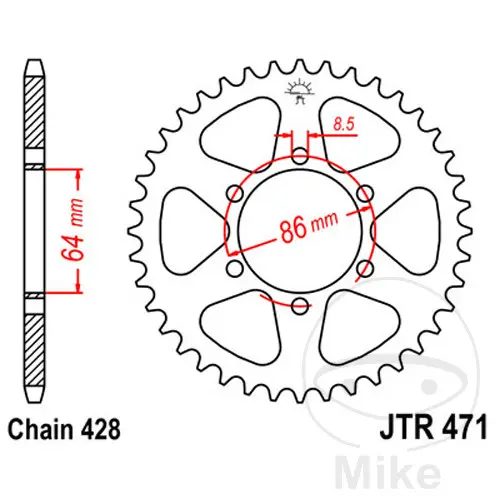 Couronne JT Sprockets 50Z PAS 428 Diamètre Intérieur 064 Entraxe Fixation