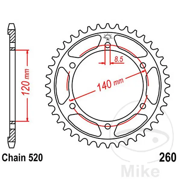 ترس تاجي JT Sprockets 40Z خطوة 520 قطر داخلي 120 مسافة بين الثقوب طريقة تثبيت