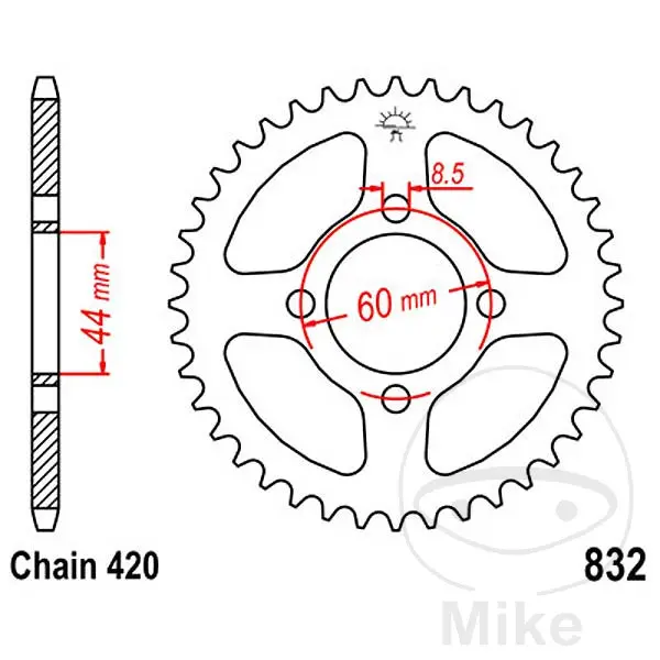 Зъбно колело JT Sprockets 46Z СТЪПКА 420 Вътрешен Диаметър 044
