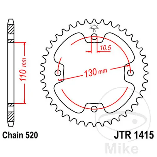 Τροχαλία JT Sprockets 36Z PAS 520 Εσωτερική Διάμετρος 110 Απόσταση Οπών Στερέωσης