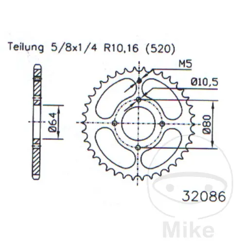 Couronne Esjot 28Z PAS 520 Noir Diamètre Intérieur 064 Entraxe Fixation