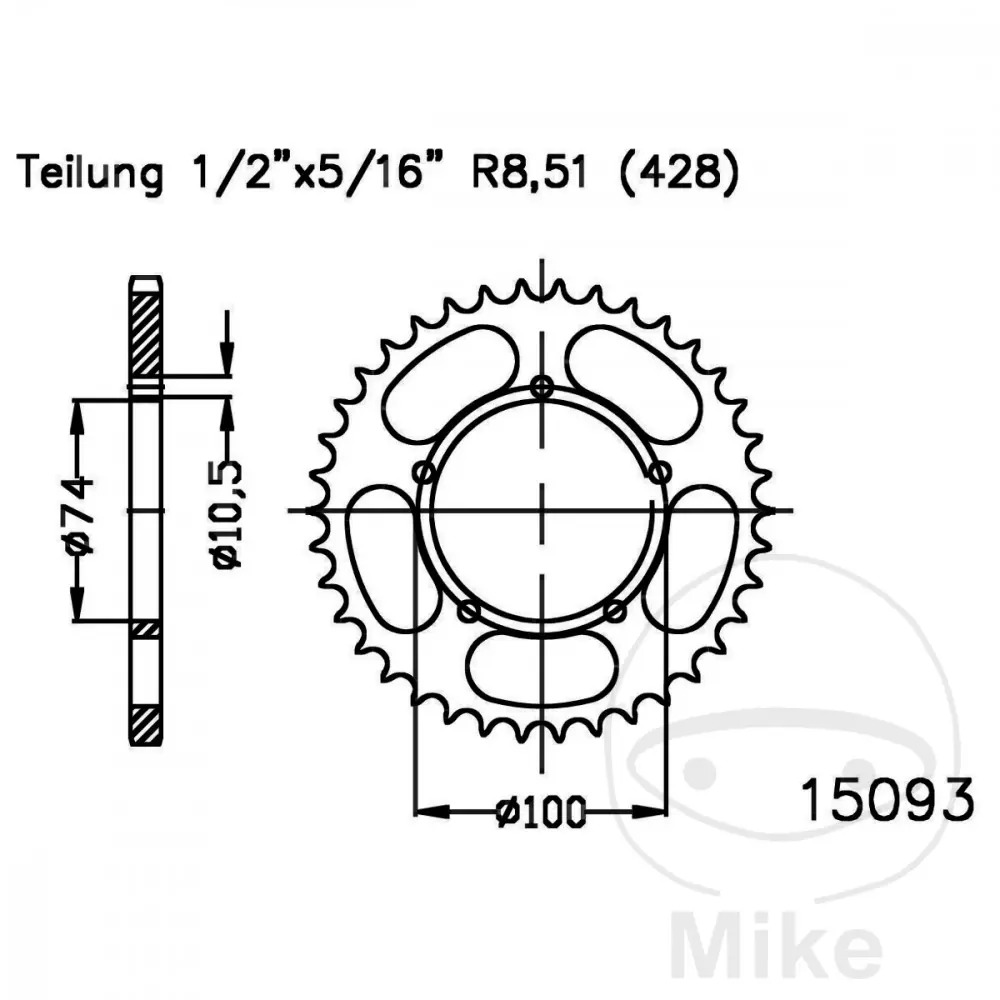 Kjedehjul Esjot 45Z PAS 428 Innvendig Diameter 074 Festesentrum