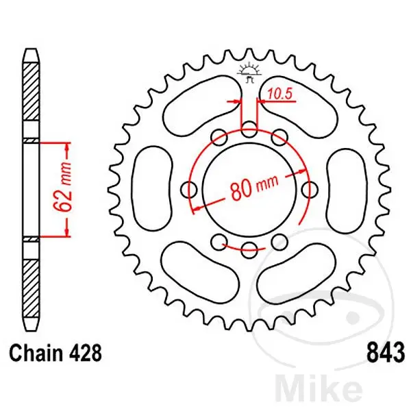 JT Sprockets 체인 스프로킷 53Z 피치 428 내경 062 볼트 구멍 간격