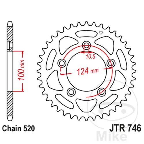 JT Sprockets 46Z 스프로킷 피치 520 내경 100 볼트 원경