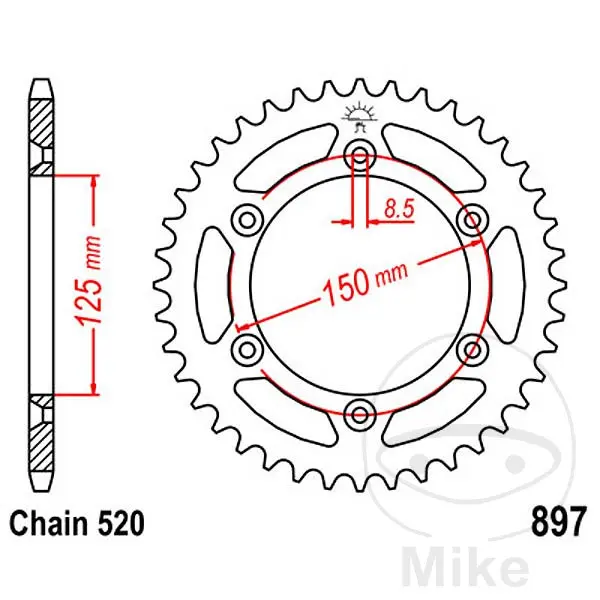 JT Sprockets Kettenrad 52Z Teilung 520 Innendurchmesser 125 Lochabstand Befestigung