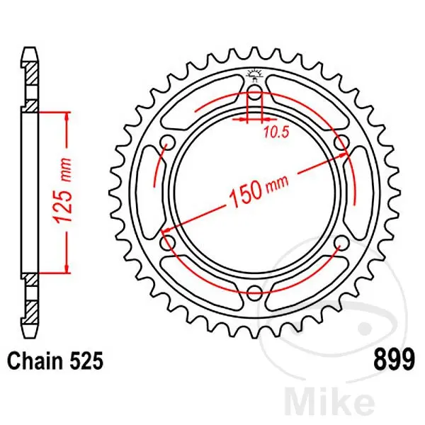Звезда задняя JT Sprockets 42Z PAS 525 Внутренний диаметр 125 Межосевое расстояние Крепление