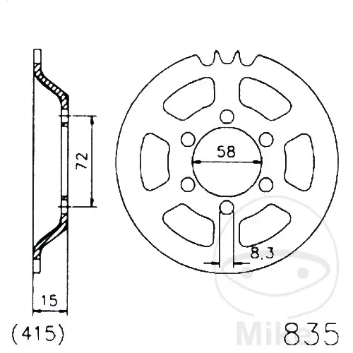 Esjot Sprocket 47Z PAS 415 Black Inner Diameter 058 Bolt Circle 072