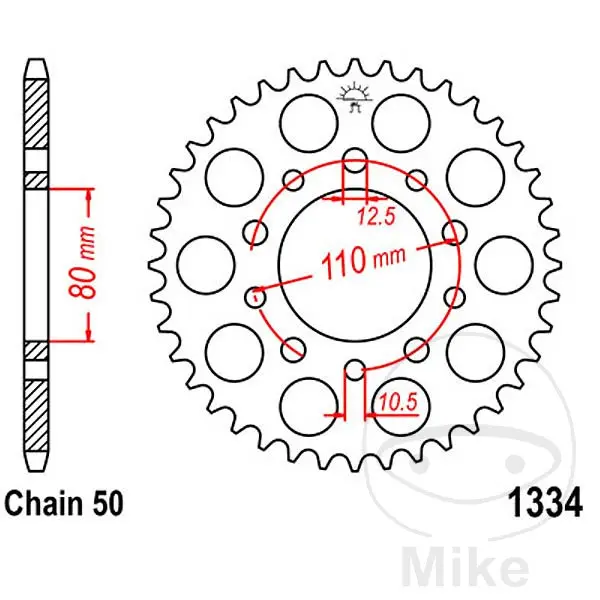 ترس خلفي JT Sprockets 41Z PAS 530 Diamètre Intérieur 080 Entraxe Fixation