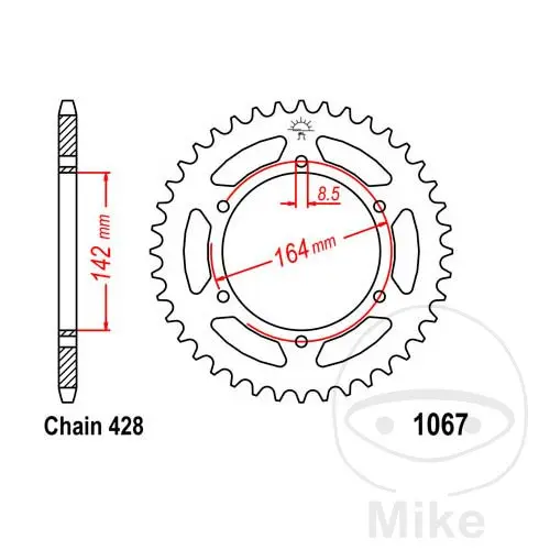اسپراکٹ JT Sprockets 52Z PAS 428 اندرونی قطر 142 فکسنگ سینٹر