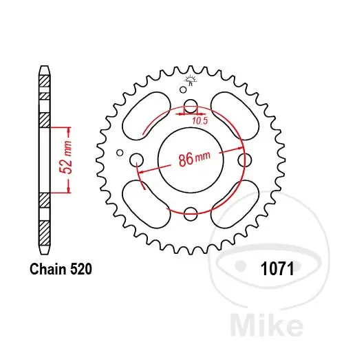 Coronă JT Sprockets 30Z PAS 520 Diametru Interior 052 Distanță Fixare