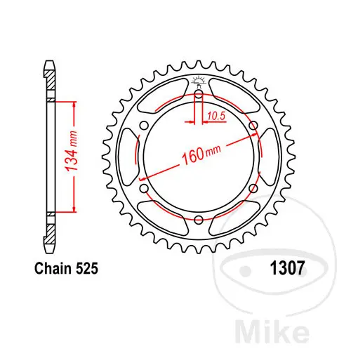 Kugghjul JT Sprockets 43Z steg 525 innerdiameter 134 centrumavstånd fästning