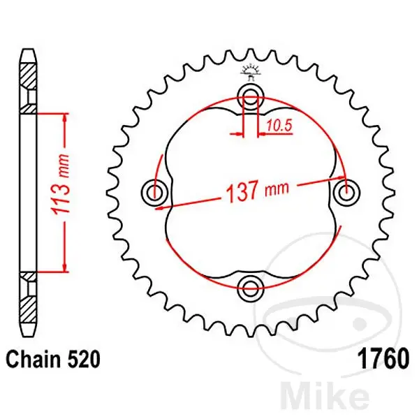JT Sprockets 스프로킷 40Z 피치 520 내경 113 볼트홀 피치