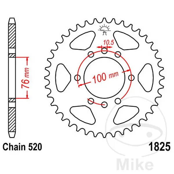 Зъбно колело JT Sprockets 45Z СТЪПКА 520 Вътрешен Диаметър 076