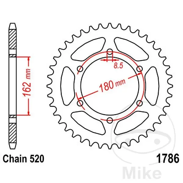کراؤن JT Sprockets 52Z PAS 520 اندرونی قطر 162 انٹر ایکس فکسیشن