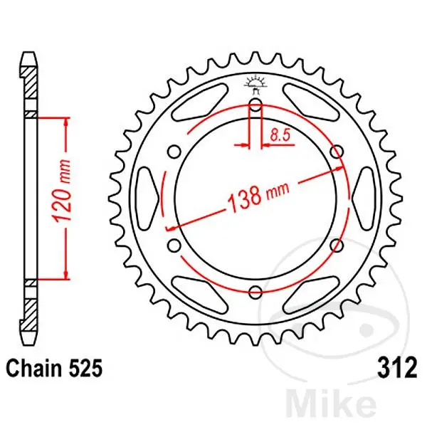Couronne JT Sprockets 38Z PAS 525 Diamètre Intérieur 120 Entraxe Fixation