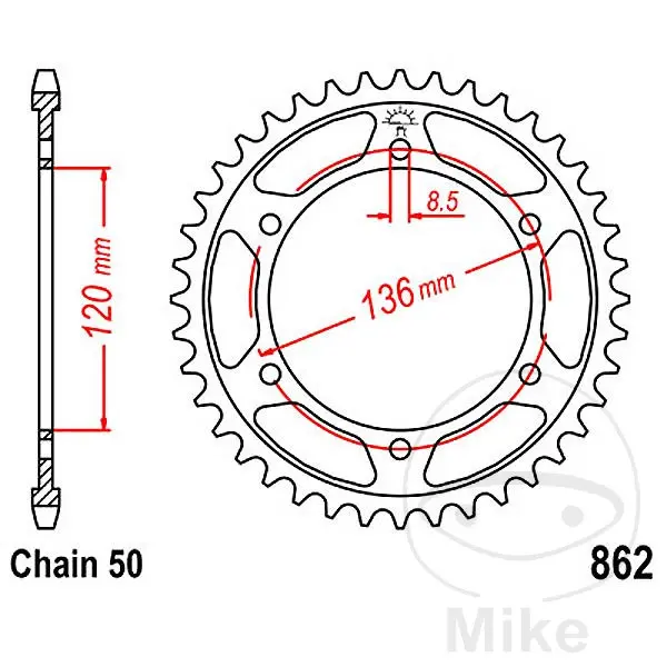 JT Sprockets 38Z žvaigždė PAS 530 Vidinis Skersmuo 120 Fiksuojantis Tarpašinis Atstumas