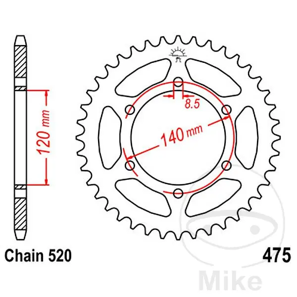 JT Sprockets 스프로킷 44Z 피치 520 내경 120 고정 볼트 중심거리