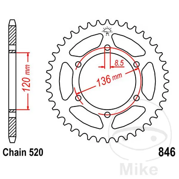 ترس (كورونة) JT Sprockets 37Z درجة 520 قطر داخلي 120 مسافة بين مراكز التثبيت
