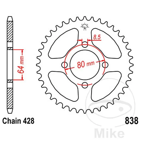 Drevetannhjul JT Sprockets 45Z STEG 428 Innvendig Diameter 064 Senteravstand Festing