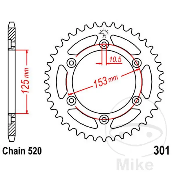 Kettenrad JT Sprockets 48Z Teilung 520 Innendurchmesser 125 Lochabstand Befestigung