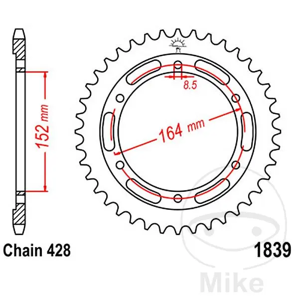 JT Sprockets 55 Tooth Sprocket 428 Pitch 152 Inner Diameter Bolt Circle