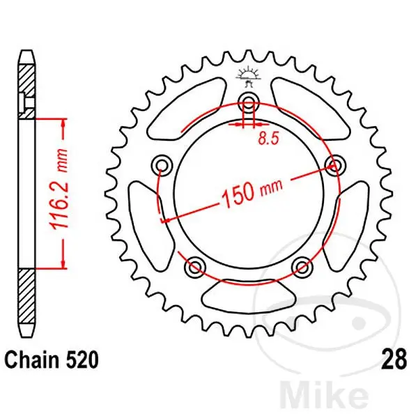 تروس JT Sprockets 42Z الخطوة 520 القطر الداخلي 116 مسافة التثبيت
