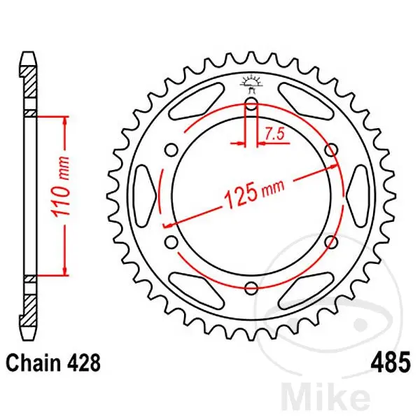 JT Sprockets 48Z PAS 428 110 মিমি অভ্যন্তরীণ ব্যাস ফিক্সিং বোল্ট সার্কেল ক্রাউন